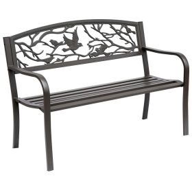 50" Vintage Bird Pattern Garden Cast Iron Patio Bench - Brown (Option: Brown-1305x645x135 mm)