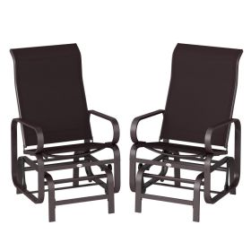 Gliding Lounger Chair Set of 2, Single Rockers with Lightweight Metal & Mesh Construction, Brown (Option: Brown-740x340x570 mm)