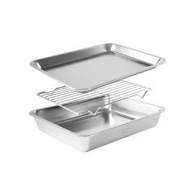 304 Stainless Steel Square Mesh Rack Oven Tray - Multi-functional For Home Use Frying, Baking, Draining, And Roasting (Option: Silver)