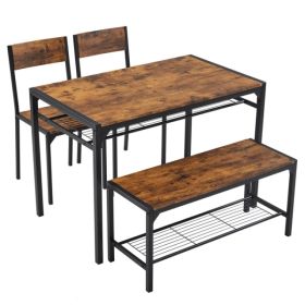 Dining Table Set For 4, Kitchen Table With 2 Chairs And A Bench, 4 Piece Kitchen Table Set For Small Space, Home Kitchen Bar Pub Apartment, Rusti (Option: Defaulttitle)